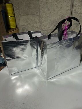 FREE Silver Metallic Tote Gift Bag with Black Handles